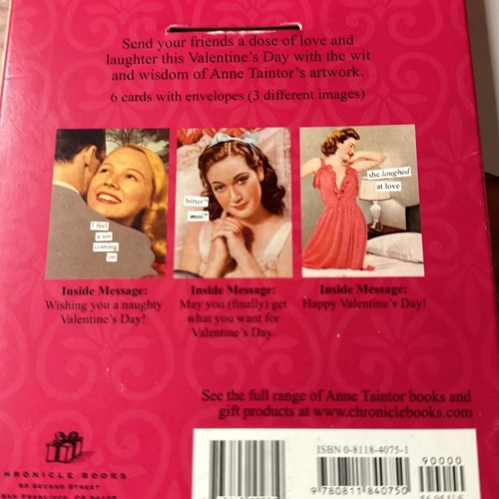 Anne Taintor 6 Very Valentine Cards w/Printed Heart Interior o/Envelopes See Pkg